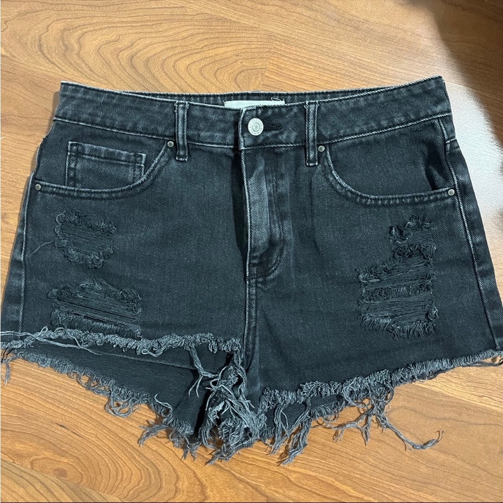 Black denim shorts